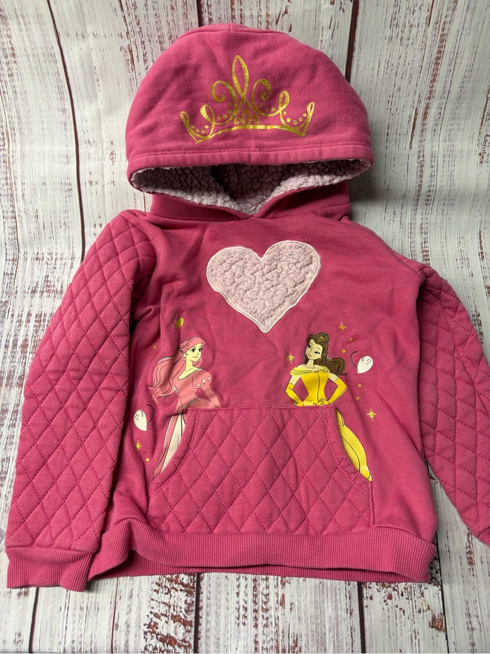 Disney Girls' Pink Hooded Princess Sweatshirt with Heart Applique